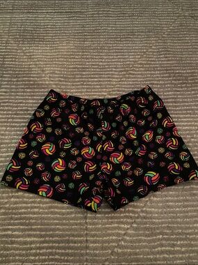 Black Athletic Volleyball Shorts with Neon  Volleyball Print